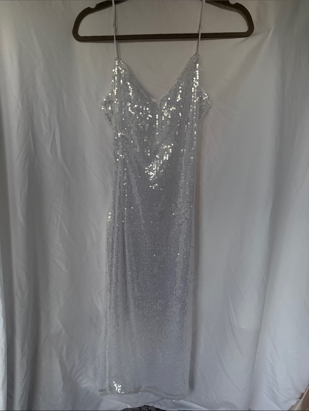 Lulu's White Sequin Cutout Slip Dress bride/bachelorette/bridal - Picture 4 of 7
